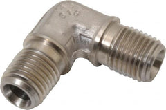 Made in USA - 1/4" Grade 316 Stainless Steel Pipe 90° Male Elbow - MNPTF x MNPTF End Connections - Benchmark Tooling