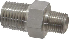 Made in USA - 1/4 x 1/8" Grade 316 Stainless Steel Pipe Hex Nipple - MNPTF x MNPTF End Connections - Benchmark Tooling