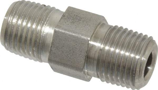 Made in USA - 1/8" Grade 316 Stainless Steel Pipe Hex Nipple - MNPTF x MNPTF End Connections - Benchmark Tooling