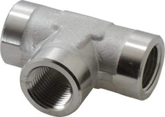Made in USA - 3/8" Grade 316 Stainless Steel Pipe Tee - FNPTF x FNPTF x FNPTF End Connections - Benchmark Tooling