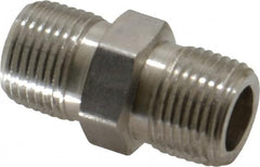 Made in USA - 3/8" Grade 316 Stainless Steel Pipe Hex Nipple - MNPTF x MNPTF End Connections - Benchmark Tooling