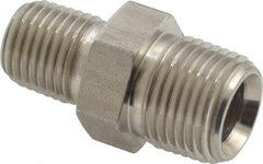 Made in USA - 3/8 x 1/4" Grade 316 Stainless Steel Pipe Hex Nipple - MNPTF x MNPTF End Connections - Benchmark Tooling