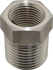 Made in USA - 1/2 x 3/8" Grade 316 Stainless Steel Pipe Hex Bushing - MNPTF x FNPTF End Connections - Benchmark Tooling