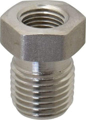 Made in USA - 1/4 x 1/8" Grade 316 Stainless Steel Pipe Hex Bushing - MNPTF x FNPTF End Connections - Benchmark Tooling