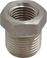 Made in USA - 3/8 x 1/4" Grade 316 Stainless Steel Pipe Hex Bushing - MNPTF x FNPTF End Connections - Benchmark Tooling
