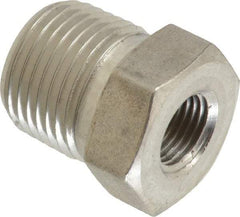 Made in USA - 3/8 x 1/8" Grade 316 Stainless Steel Pipe Hex Bushing - MNPTF x FNPTF End Connections - Benchmark Tooling