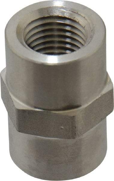 Made in USA - 1/4" Grade 316 Stainless Steel Pipe Hex Coupling - FNPTF x FNPTF End Connections - Benchmark Tooling