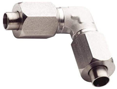 Made in USA - 1/4" Tube OD, 37° Stainless Steel Flared Tube Union Elbow - 1/8-27 NPTF, Flare x Flare Ends - Benchmark Tooling