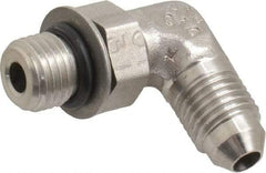 Made in USA - 5/8" Tube OD, 37° Stainless Steel Flared Tube Straight Thread Elbow - 7/8-14 UNF, Flared to Male SAE O-Ring Ends - Benchmark Tooling