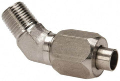 Made in USA - 5/8" Tube OD, 37° Stainless Steel Flared Tube Male 45° Elbow - 1/2-14 NPTF, Flare x MNPTF Ends - Benchmark Tooling