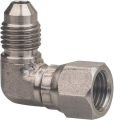 Made in USA - 2" Tube OD, 37° Stainless Steel Flared Tube Female Elbow - 2-1/2-12 UNF, Flared to Female JIC Swivel , 90° Ends - Benchmark Tooling