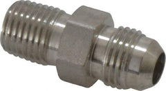 Made in USA - 3/8" Tube OD, 37° Stainless Steel Flared Tube Male Connector - 1/4-18 NPTF, Flare x MNPTF Ends - Benchmark Tooling