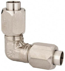 Made in USA - 3/8" Tube OD, 37° Stainless Steel Flared Tube Union Elbow - Flare x Flare Ends - Benchmark Tooling