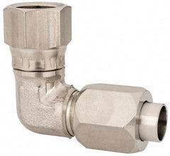 Made in USA - 3/8" Tube OD, 37° Stainless Steel Flared Tube Male Elbow - 9/16-18 UNF, Flared to Female JIC Swivel, 90° Ends - Benchmark Tooling