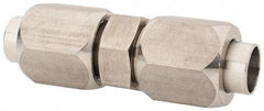 Made in USA - 3/8" Tube OD, 37° Stainless Steel Flared Tube Union - 9/16-18 UNF, Flare x Flare Ends - Benchmark Tooling