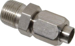 Made in USA - 3/8" Tube OD, 37° Stainless Steel Flared Tube Male Connector - 3/8-18 NPTF, Flare x MNPTF Ends - Benchmark Tooling