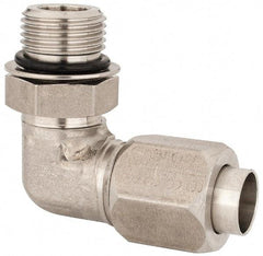 Made in USA - 1/2" Tube OD, 37° Stainless Steel Flared Tube Male Elbow - 3/4-16 UNF, Flared to Male SAE O-Ring, 90° Ends - Benchmark Tooling