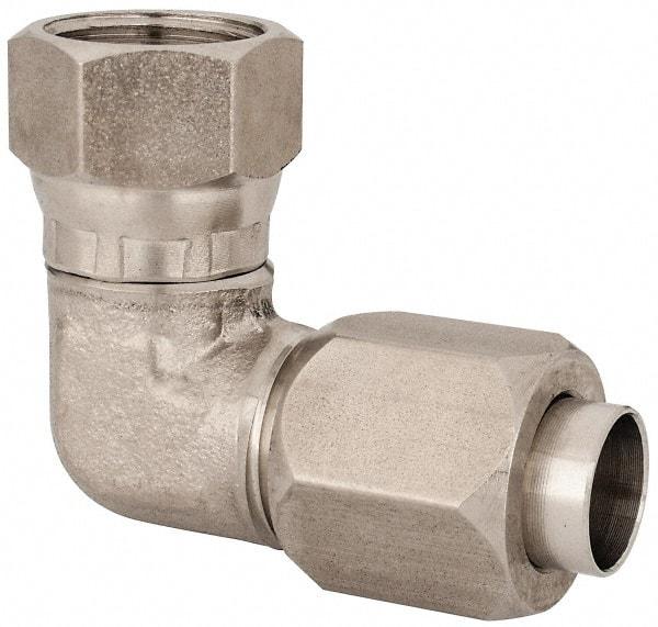 Made in USA - 1/2" Tube OD, 37° Stainless Steel Flared Tube Female Elbow - 3/4-16 UNF, Flared to Female JIC Swivel, 90° Ends - Benchmark Tooling