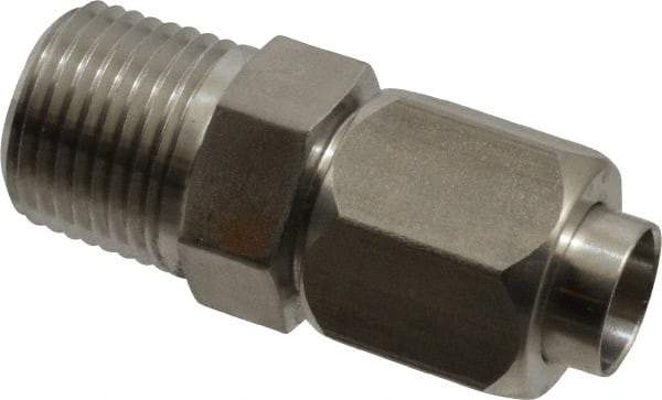 Made in USA - 1/2" Tube OD, 37° Stainless Steel Flared Tube Male Connector - 1/2-14 NPTF, Flare x MNPTF Ends - Benchmark Tooling