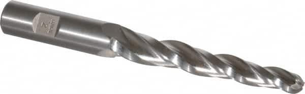 Made in USA - 2° Taper Angle per Side, 3/8" Small End Diam, 3-1/4" LOC, High Speed Steel 3 Flute Tapered Ball End Mill - 5-1/2" OAL, 5/8" Shank Diam - Benchmark Tooling