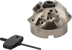 Seco - 3.126" Cut Diam, 1" Arbor Hole, 0.866" Max Depth of Cut, 45° Indexable Chamfer & Angle Face Mill - 9 Inserts, XO.. 1204 Insert, Right Hand Cut, 3 Flutes, Through Coolant, Series R220.49 - Benchmark Tooling