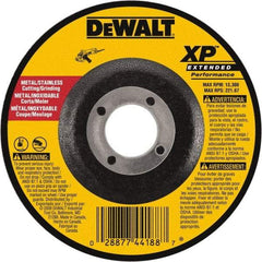 DeWALT - 24 Grit, 4" Wheel Diam, 1/4" Wheel Thickness, 5/8" Arbor Hole, Type 27 Depressed Center Wheel - Zirconia Alumina, Resinoid Bond, 15,200 Max RPM, Compatible with Angle Grinder - Benchmark Tooling