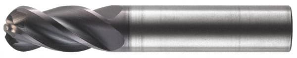 RobbJack - 1/4" Diam, 3/4" LOC, 4 Flute Solid Carbide Ball End Mill - AlTiN Finish, Single End, 2-1/2" OAL, 1/4" Shank Diam, Spiral Flute - Benchmark Tooling