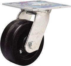Hamilton - 5" Diam x 2" Wide x 6-1/2" OAH Top Plate Mount Swivel Caster - Phenolic, 900 Lb Capacity, Straight Roller Bearing, 5 x 5-1/2" Plate - Benchmark Tooling
