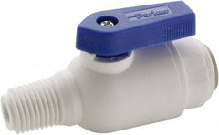 Parker - 3/8" Pipe, Full Port, Polypropylene Valve Male Connector Ball Valve - Bi-Directional, MNPT x Push-to-Connect Ends, Wedge Handle, 150 WOG - Benchmark Tooling