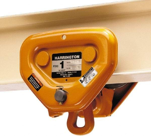 Harrington Hoist - 5 Ton Capacity Plain Trolley - 4-59/64" to 7-1/64" Flange Width, 78.703" Min Radius - Benchmark Tooling