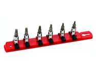 6 Piece - T10 - T30 on Rail - 1/4" Square Drive with 1/4" Replaceable Hex Bit - Torx Bit Socket Set - Benchmark Tooling