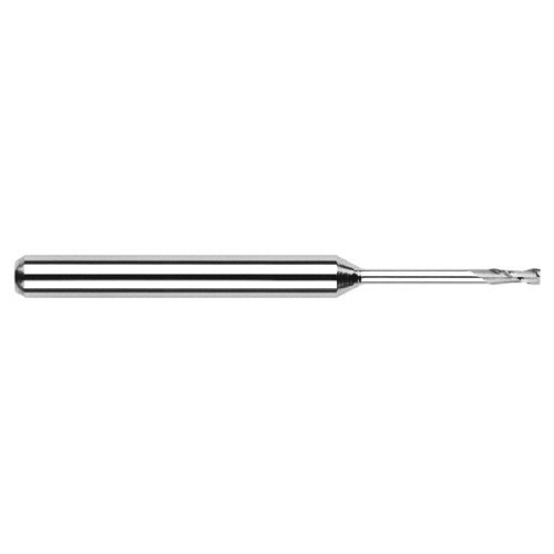 Miniature End Mills - Long Reach, Standard Flute - 0.0950″ Cutter Diameter × 0.2850″ Length of Cut × 0.6250″ (5/8″) Reach Carbide Square End Mill, 2 Flutes