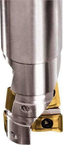 Kyocera - 50mm Cut Diam, 9.5mm Max Depth of Cut, 42mm Shank Diam, 250mm OAL, Indexable Square Shoulder End Mill - GOMT 160408ER-D, JOMT 160408ER-D Inserts, Cylindrical Shank, 90° Lead Angle - Benchmark Tooling