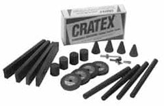 Cratex - 22 Piece Rubberized Abrasive Point Set - Includes 4 Blocks, 4 Cones, 2 Mandrels, 4 Sticks & 4 Wheels - Benchmark Tooling