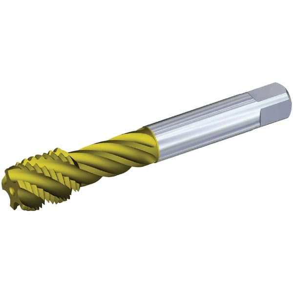Kennametal - M14x1.50 Metric 4 Flute 6HX Modified Bottoming Spiral Flute Tap - Powdered Metal, TiN/CrC/C Finish, 100mm OAL, Right Hand Flute, Right Hand Thread, Series T631 - Benchmark Tooling