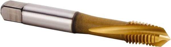 Kennametal - M8x1.25 Metric 3 Flute 6HX Plug Spiral Flute Tap - Powdered Metal, TiCN/TiN Finish, 68.83mm OAL, Left Hand Flute, Right Hand Thread, Series T620 - Benchmark Tooling