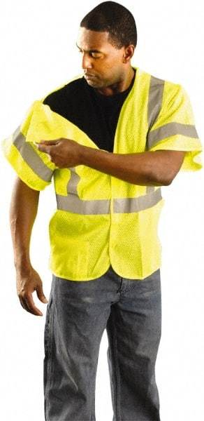 PRO-SAFE - Size 3X/4XL High Visibility Yellow Mesh Breakaway Vest - 63" Chest, ANSI 107-2010, Hook & Loop Closure, 2 Pockets, Polyester - Benchmark Tooling