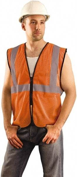 OccuNomix - Size L/XL High Visibility Orange Mesh General Purpose Vest - Zipper Closure, 1 Pocket, Polyester - Benchmark Tooling