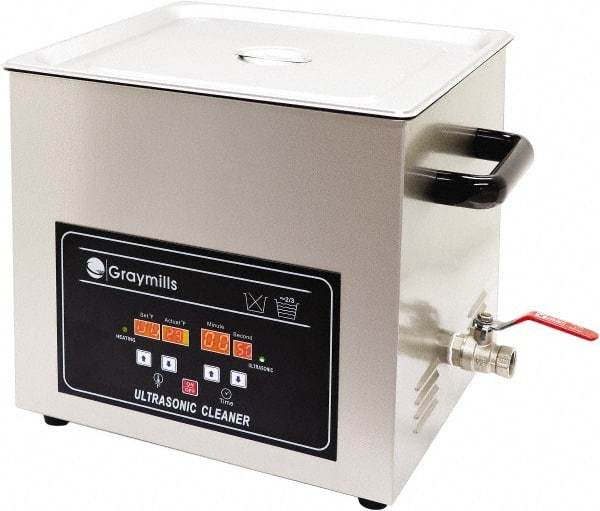 Graymills - Bench Top Water-Based Ultrasonic Cleaner - 0.8 Gal Max Operating Capacity, 304 Stainless Steel Tank, 234.95mm High x 10-1/2" Long x 6-1/2" Wide, 120 Input Volts - Benchmark Tooling