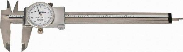 TESA Brown & Sharpe - 0" to 6" Range, 0.001" Graduation, 0.1" per Revolution, Dial Caliper - White Face, 1.5" Jaw Length, Accurate to 0.02mm/0.03mm - Benchmark Tooling