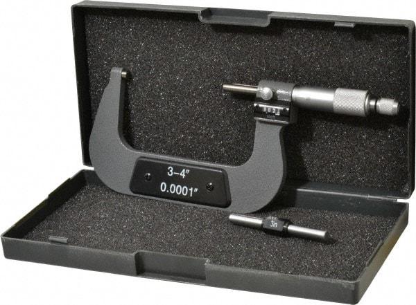 Value Collection - 3 to 4" Range, 0.0001" Graduation, Mechanical Outside Micrometer - Ratchet Stop Thimble, Digital Counter - Benchmark Tooling