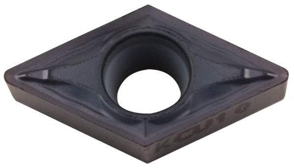 Kennametal - DCMT21.51 FP Grade KCU10 Carbide Turning Insert - TiAlN Finish, 55° Diamond, 1/4" Inscr Circle, 3/32" Thick, 1/64" Corner Radius - Benchmark Tooling