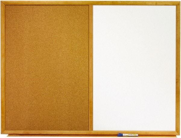 Quartet - 48" Wide x 36" High Dry Erase Combination Cork Bulletin Board - Melamine, White/Brown - Benchmark Tooling