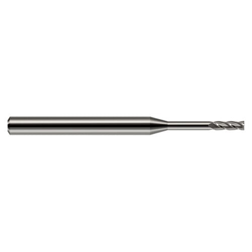 Miniature End Mills - Long Reach, Standard Flute - 0.0620″ (1/16″) Cutter Diameter × 0.1860″ Length of Cut × 0.5000″ (1/2″) Reach Carbide Square End Mill, 4 Flutes - Exact Industrial Supply