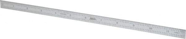 SPI - 12" Long, 1/50, 1/10" and 0.5, 1mm Graduation, Flexible Steel Rule - Decimal/Metric Graduation Style, 1/2" Wide, Silver, Satin Chrome Finish - Benchmark Tooling