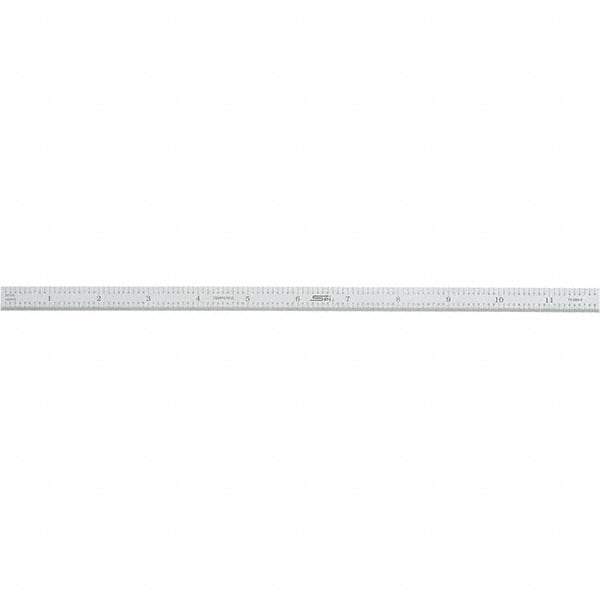 SPI - 12" Long, 1/100, 1/10" and 0.5, 1mm Graduation, Flexible Steel Rule - Decimal/Metric Graduation Style, 1/2" Wide, Silver, Satin Chrome Finish - Benchmark Tooling