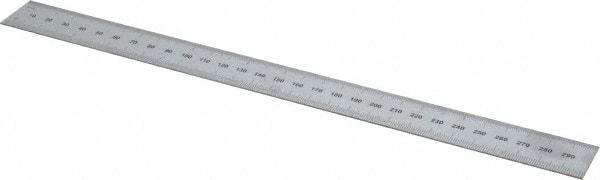 SPI - 12" Long, 0.5, 1mm Graduation, Rigid Steel Rule - Metric Graduation Style, 1" Wide, Silver, Satin Chrome Finish - Benchmark Tooling