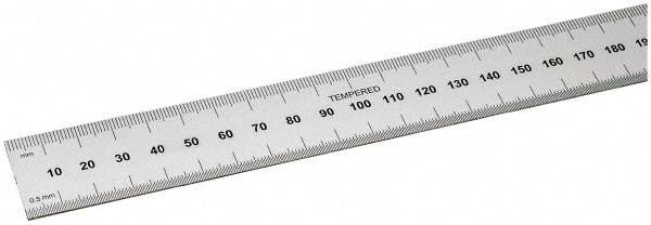 SPI - 18" Long, 0.5, 1mm Graduation, Rigid Steel Rule - Metric Graduation Style, 1-1/8" Wide, Silver, Satin Chrome Finish - Benchmark Tooling