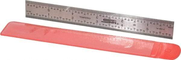 SPI - 6" Long, 1/64, 1/32, 1/16, 1/8" Graduation, Rigid Steel Rule - 4R Graduation Style, 3/4" Wide, Silver - Benchmark Tooling