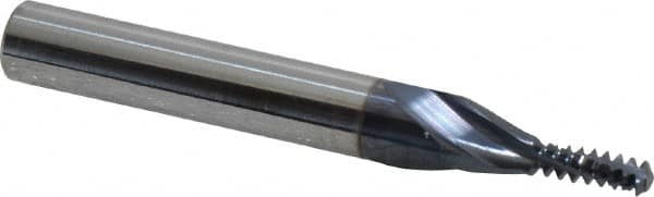 Accupro - #10-24 UNC, 0.12" Cutting Diam, 3 Flute, Solid Carbide Helical Flute Thread Mill - Internal Thread, 5/16" LOC, 2" OAL, 1/4" Shank Diam - Benchmark Tooling